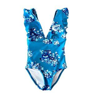 NWOT Cupshe Girls Blue Floral One Piece Swimsuit / Size 4T